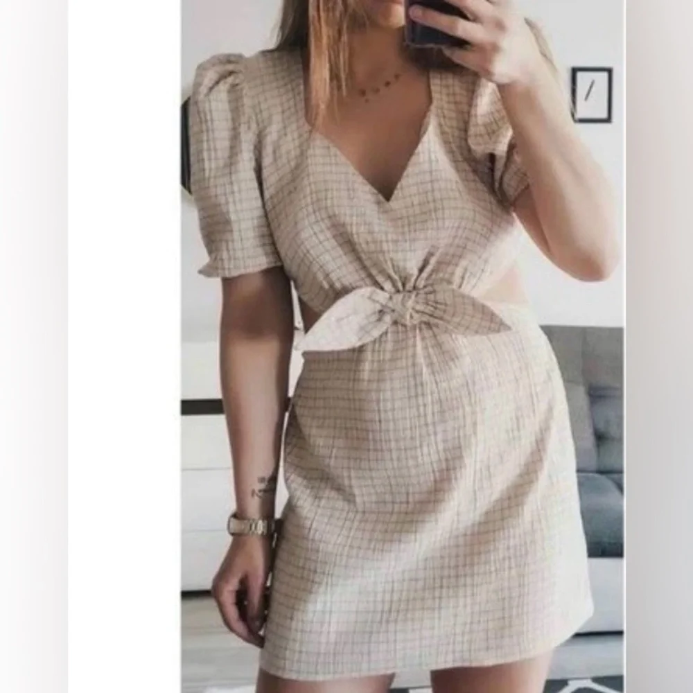 Zara Cut Out Linen Blend Dress Size M - Picture 3 of 11
